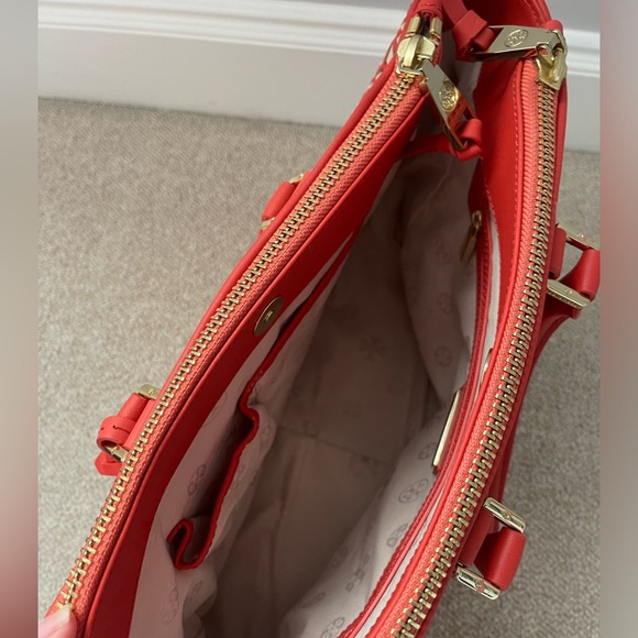 Tory Burch Robinson woven Square Tote Double Zip  Coral/Dulce - Picture 3 of 3